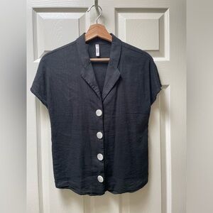 Mango Black Linen Shirt Blouse 4